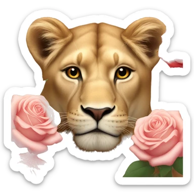 Lioness and roses  sticker