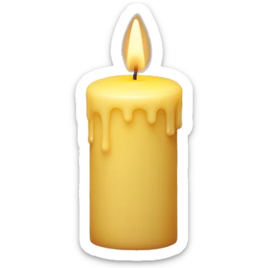  A softly glowing yellow pillar candle with melted wax sticker