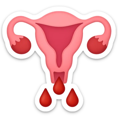 Create an emoji of a uterus with blood coming out, similar to the reference image. The style should resemble Apple style emojis with a transparent background. sticker