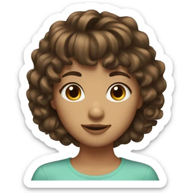 girl with medium curly brown hair and bangs sticker
