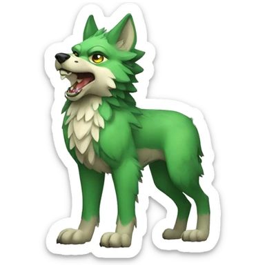 Full-body green gryphon-inspired wolf with a beak for its mouth sticker
