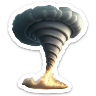 Cinematic Realistic Tornado Emoji, Spiraling fiercely, with dark swirling clouds that twist and stretch downward in a funnel shape. The winds whip up debris as the tornado roars across the landscape, leaving a trail of awe and fear. Soft glowing outline, capturing the essence of wild force and unpredictable power in a mighty tornado! sticker