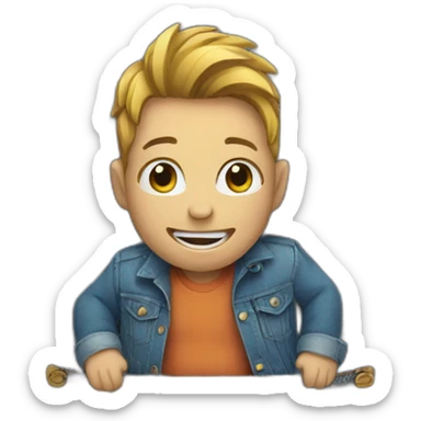 a tiny person coming out of a jeans pocket sticker