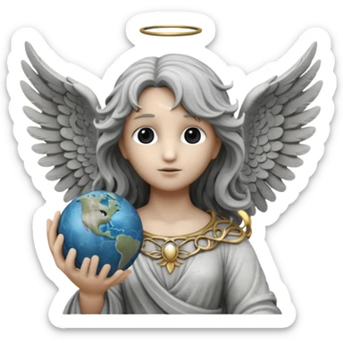 Angel statue (All gray/Rock) long wavy hair hollow eyes feathered wings holding the world (White and Black)  sticker