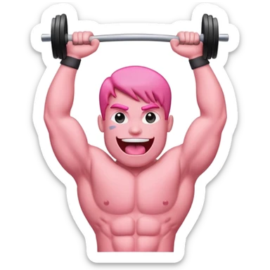 a simple tongue character, flexing and lifting a weight bar above its head sticker