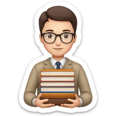 content expert person with glasses and a stack of books sticker