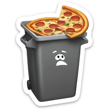 trash bin with pizza box sticking out absurdly sticker