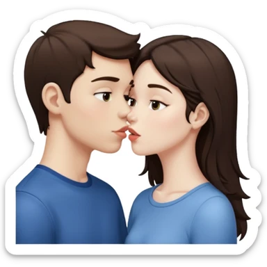 brunette boy pale skin and brunette girl kiss sticker