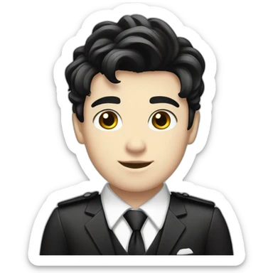 androgynous white boy bang black hair white short black tie sticker