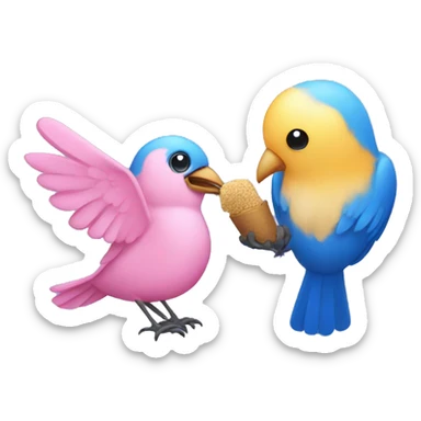 Pink bird feeding a blue bird sticker