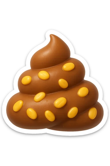 emoji stile iphone 3d di una cacca con mais visibile all'interno, iperrealistiche 4k sticker