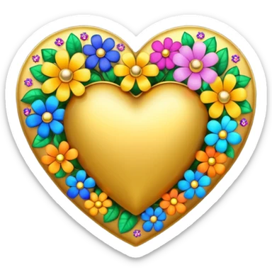 a golden heart studded with flowers sticker