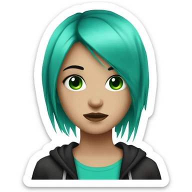 emo girl with green eyes and turquoise hair sticker