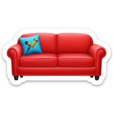 red velvet couch, mic in front, houseplants in back, and a neon sign saying "karaoke" sticker