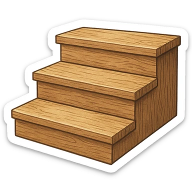 three wooden steps, realistic wood texture, illustration style sticker
