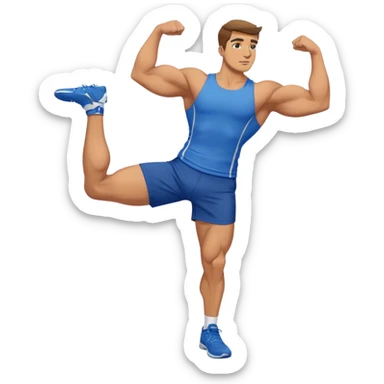 buff guy blue shorts stretching quadriceps sticker