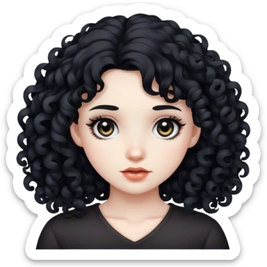 girl,black hair curly,black eye,white skin sticker