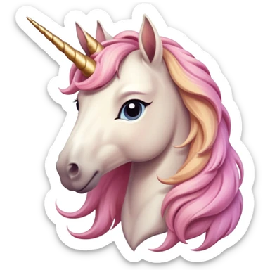 head of an anthropomorphised female unicorn horse, looking directly ahead, relaxed pose sticker