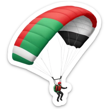 a paraglider flying a palestinian flag wing, respect scrupulously the correct shapes and colours of the palestinian flag, try again sticker