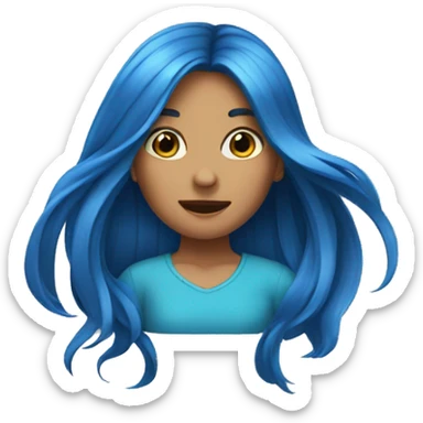 Girl with blue long hair flipping hair sticker