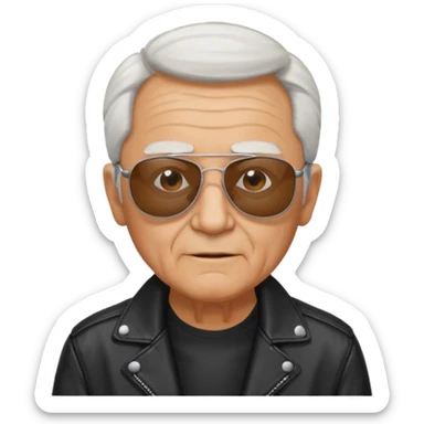 elderly man with sunglasses and jacket sticker