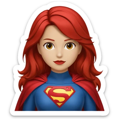 Una chica con pelo castaño medio pelirrojo con traje de superhéroe realista sticker
