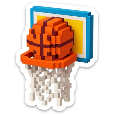Voxel-style basketball in a net, variation 4 sticker