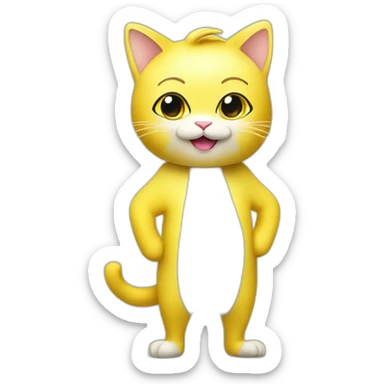 Little cat standing on two feet wearing a costume of banana sticker