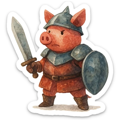 watercolor style pig warrior sticker