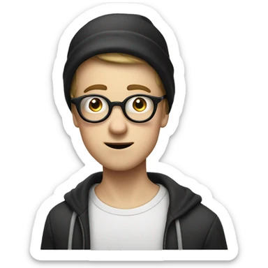 white boy with a black bonnet and rond glasses who is suprised with open mouth sticker