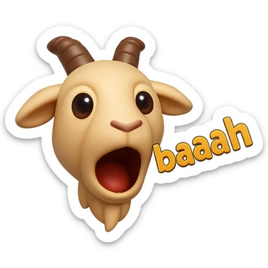 3D emoji style goat with mouth open saying 'baaah' (text included) sticker