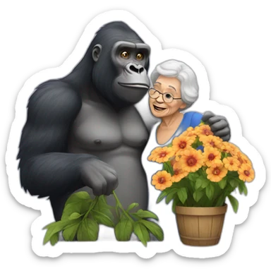 gorilla buying flowers and giving them to an old lady sticker