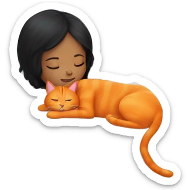 black hair girl sleeping with orange cat sticker