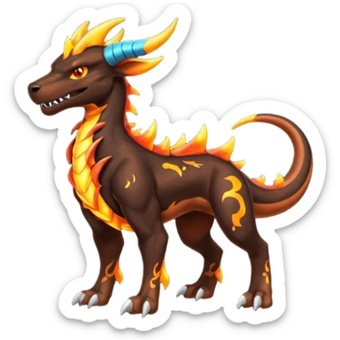 Copper-Bronze Molten-Lava Glow-Cracked Fiery-Runed Draconic Houndoom-Garchomp-hybrid-creature (full body) sticker