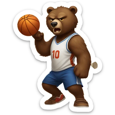 Angry Brown Bear dribbling basketball sticker