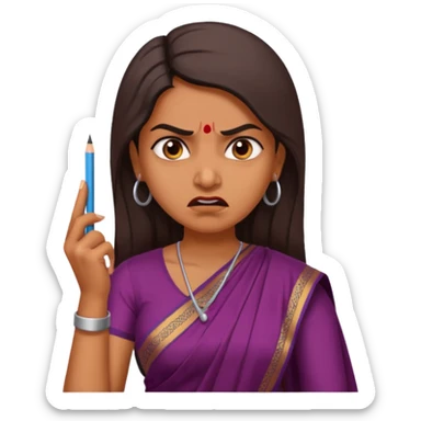 generate an indian female teacher calling. looking mad. Dressed in a saree sticker