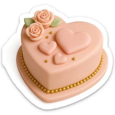 heart-shaped fondant cake with gold accents, transparent background sticker