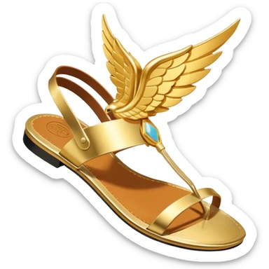 a single gold winged sandal of hermes (talaria), pointed down in mid air as if it is flying. minimalist. sticker