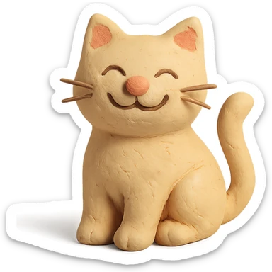 smiling cat in claymation style with visible fingerprints and pastel colors sticker