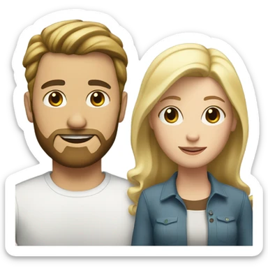 White male with a beard and brown hair, white female with short blonde hair  sticker
