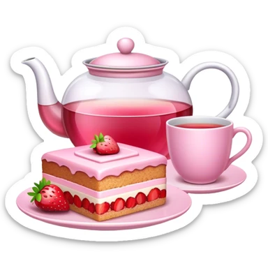 Pink  tea and strawberry cake  sticker