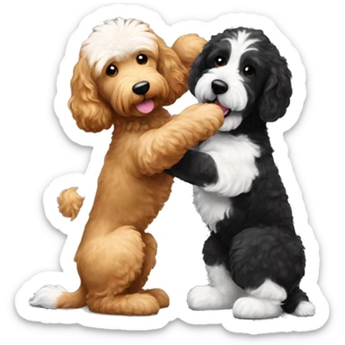 brown goldendoodle dog and black/white dog giving each other a high five sticker