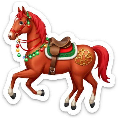Christmas red horse with a full-length sticker