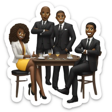 Exclusic club guys and girls wearing suits and hanging around a table sticker