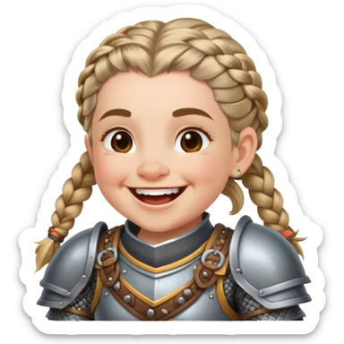 laughing female dwarf from Lineage 2 with braided hair and armor sticker