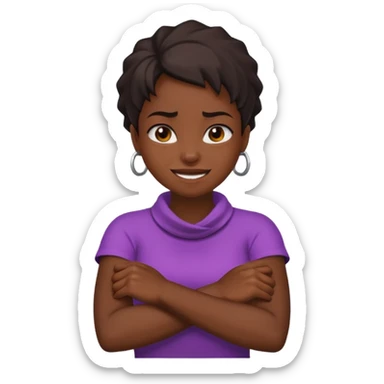 arms crossed around neck angry laughing darkskin girl sticker