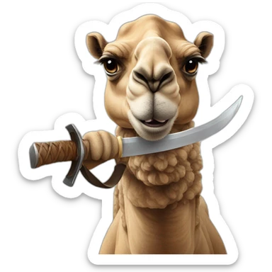 Camel with angry face holding a big katana  sticker