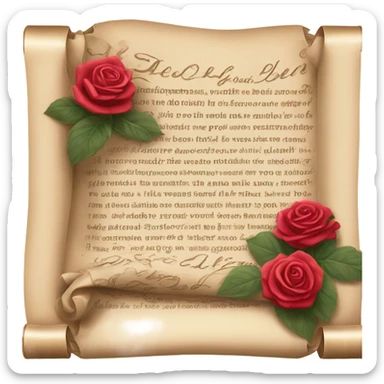 Realistic valentine poetry scroll with roses sticker