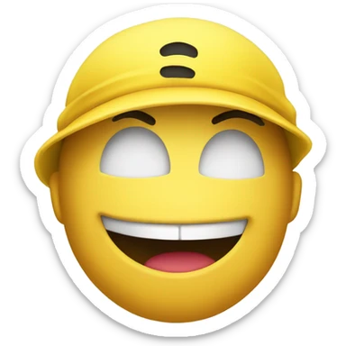 yellow emoji face with a backwards hat biting lip with hand in check mark under chin sticker