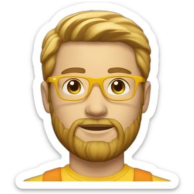 Young white Man, very very slight beard, sun yellow, clothes, clear glasses sticker